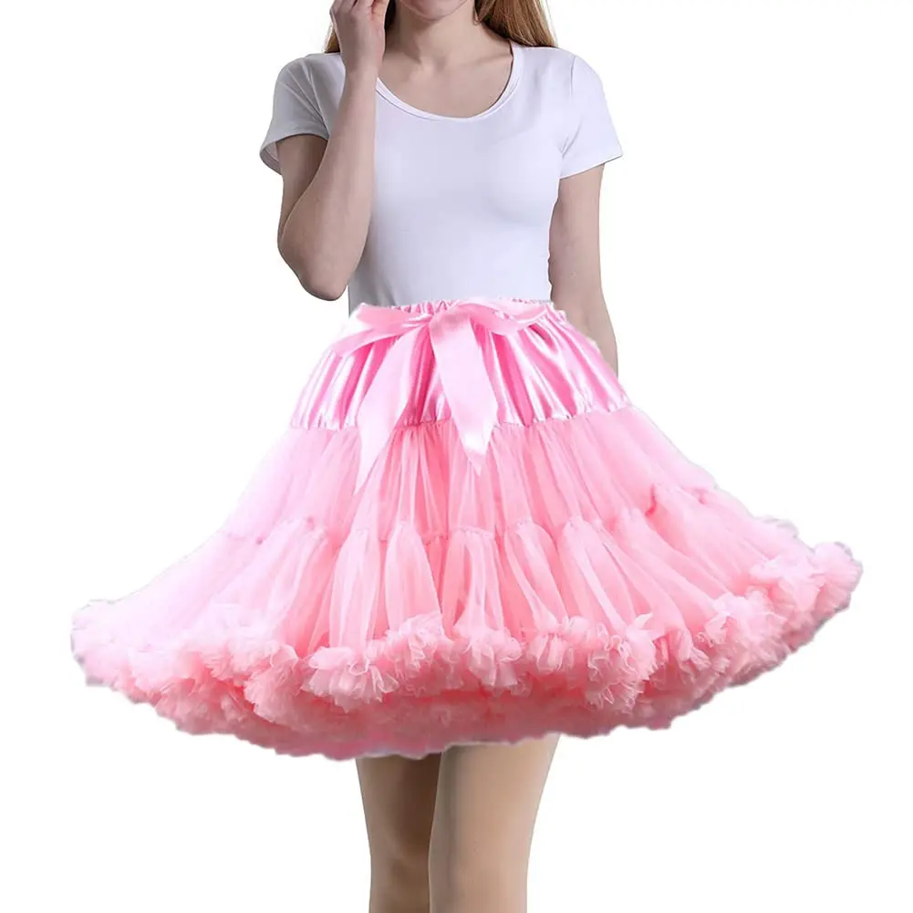 Women's 3-Layer Tulle Petticoat Skirt Pleated Puffy Tutu for Party Cosplay Dance White Pink Red Underskirt Lolita Ballet Skirt