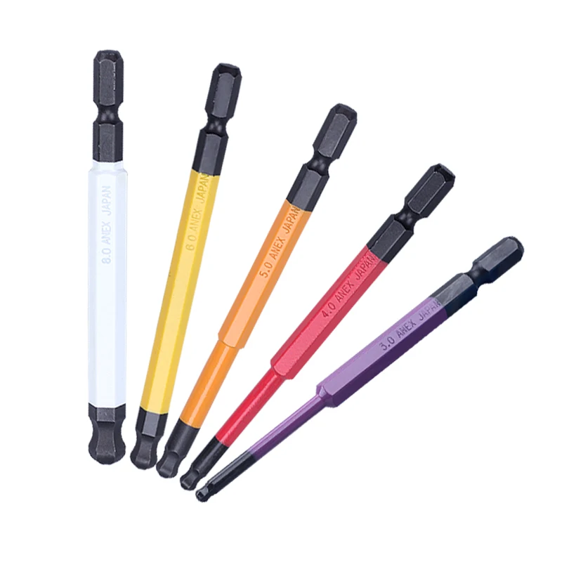 ANEX Color Bit, Ball Point, Single Head,  ACBP-2/2.5/3/4/5/6/8 Mm,Insertion Shaft Diameter: 0.25 Inches (6.35 Mm)