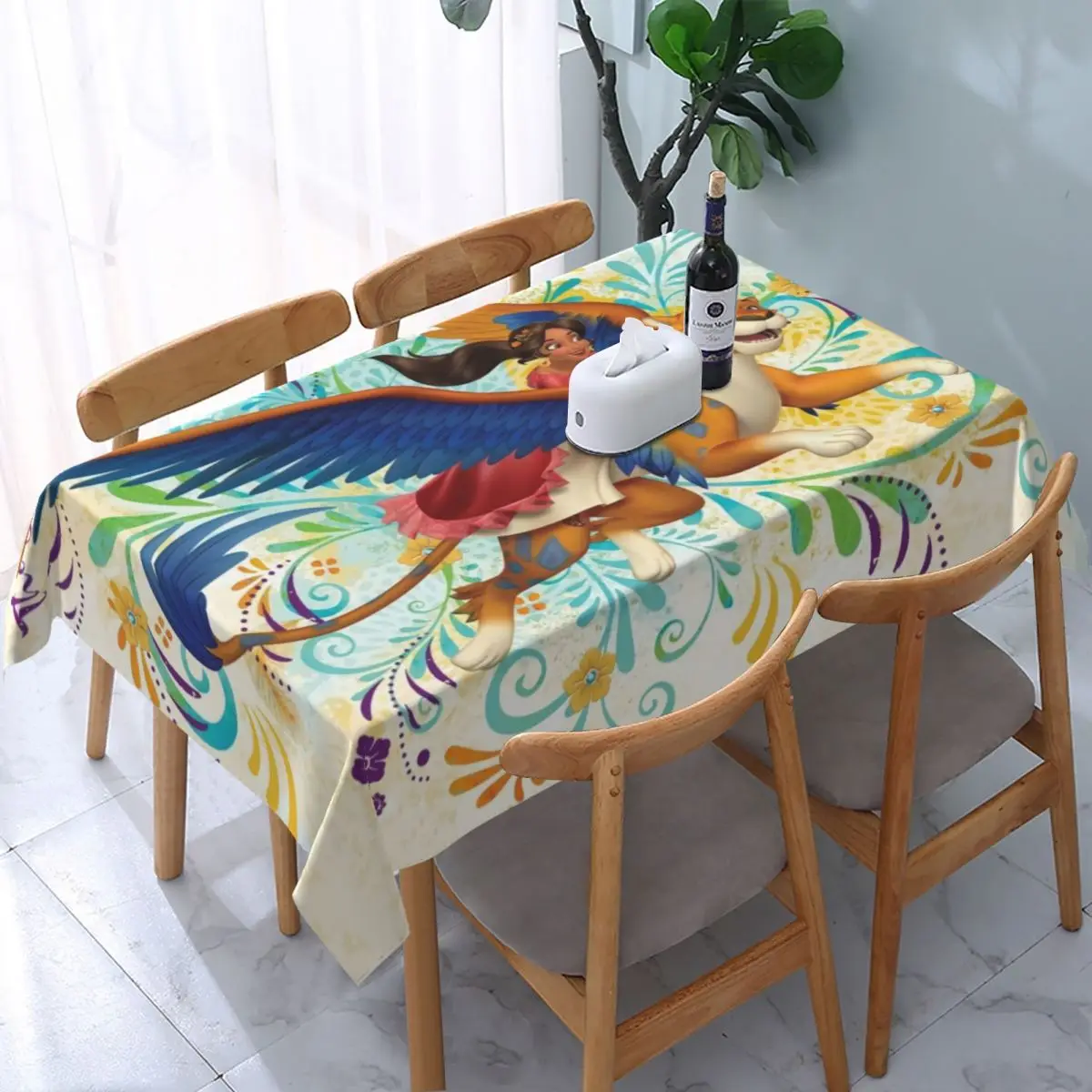 Custom Rectangular Oilproof Disney Elena Of Avalor Anime Table Cover Fitted Table Cloth Backing Edge Tablecloth for Dining