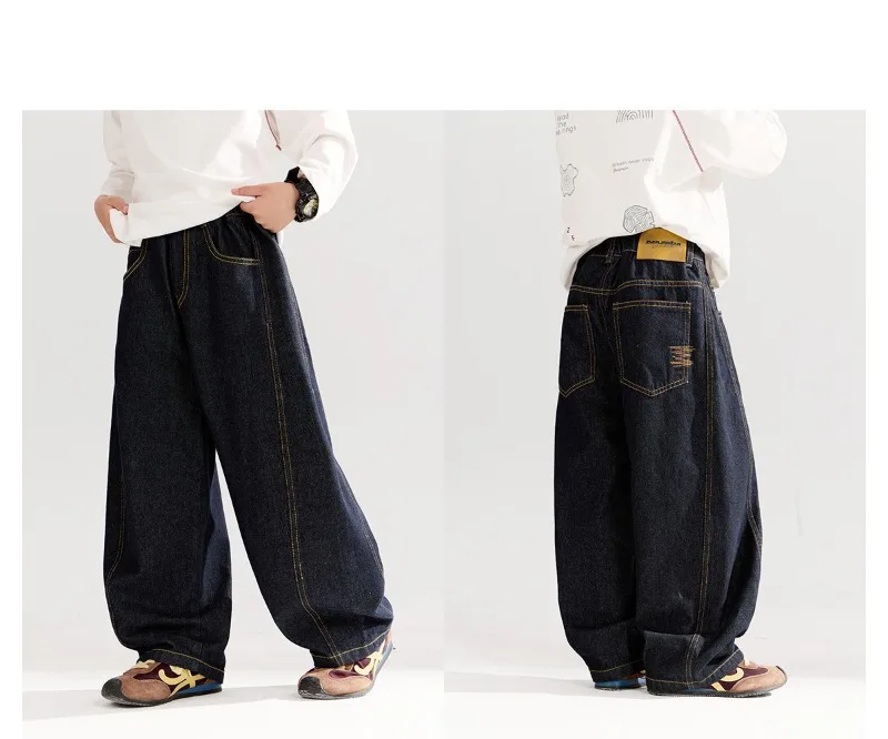 4-14 Jahre Jungen-Jeans UNITIM Herbst Kinder Jungen Trendige Denim-Hose Lose Elastische Taille Junge Teenager Jungen Gerade Hose Junior-Hose – Detail 25