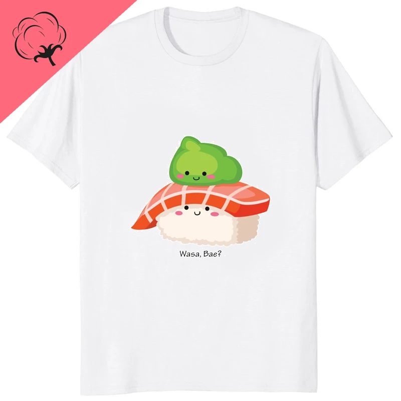 Kawaii Sushi and Wasabi Cartoon Printed Cotton Tshirt Wasa Bae Streetwear Hipster Hip Hop Casual Man Clothing Soft Comfort Tees