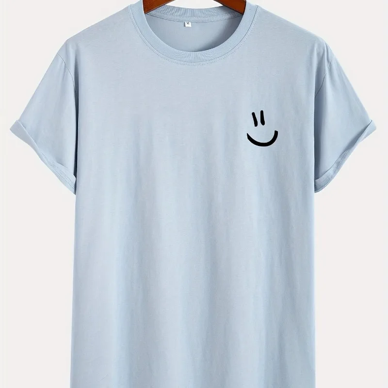 2024 New Smiling Face Printed Men's Cotton T-shirt Fashion Casual Short Sleeve Round Neck T-shirt Outdoor Men's Clothing