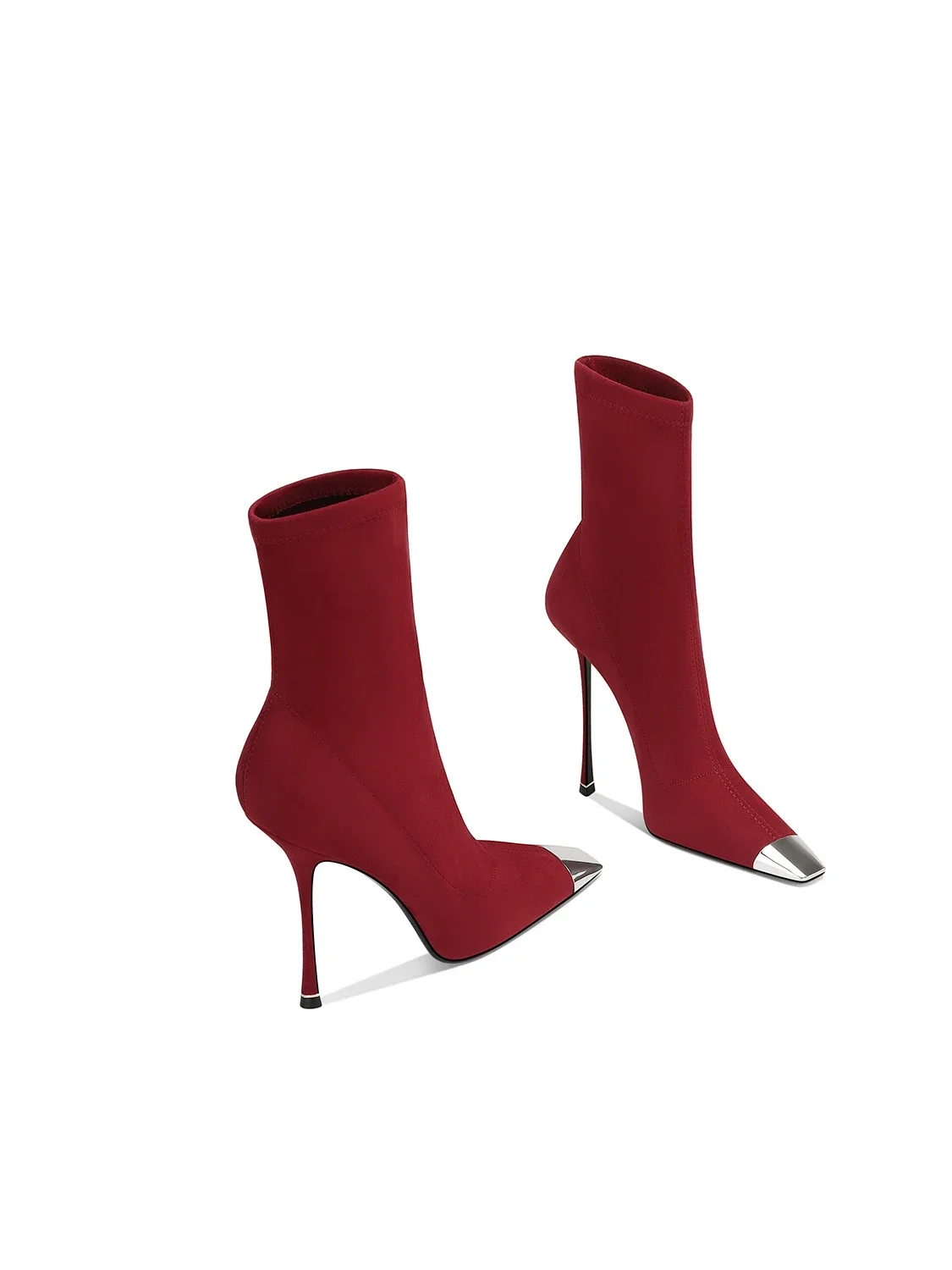 Autumn and Winter New Women's Formal High Heels Wine Red Leather Square Toe Elastic Boots