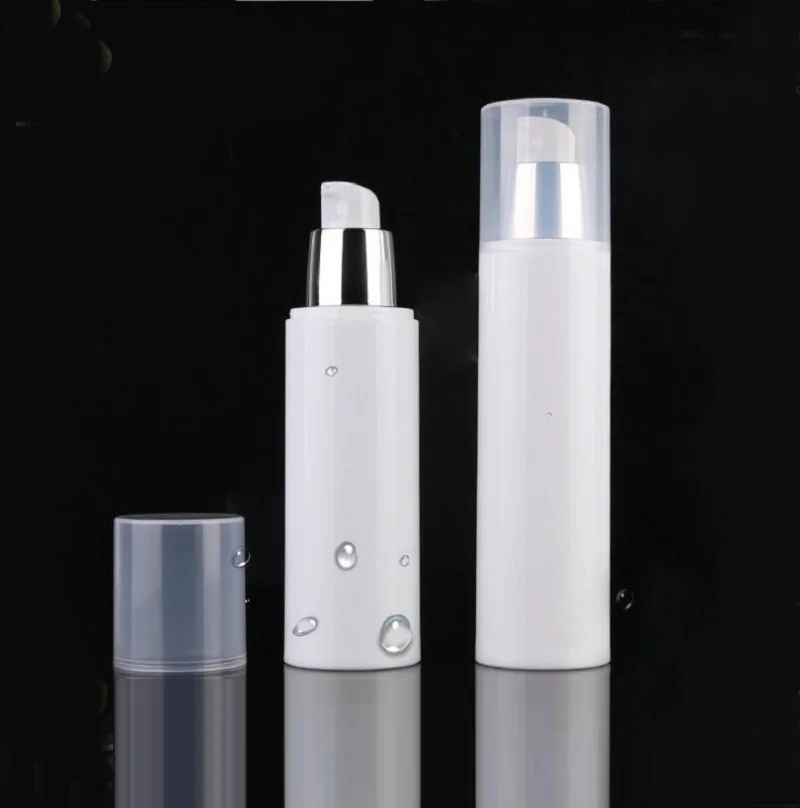 Butelka airless 100 ml, biały korpus z białą pompką, opakowanie kosmetyczne na balsam/serum/emulsję/podkład/toner/wodę.