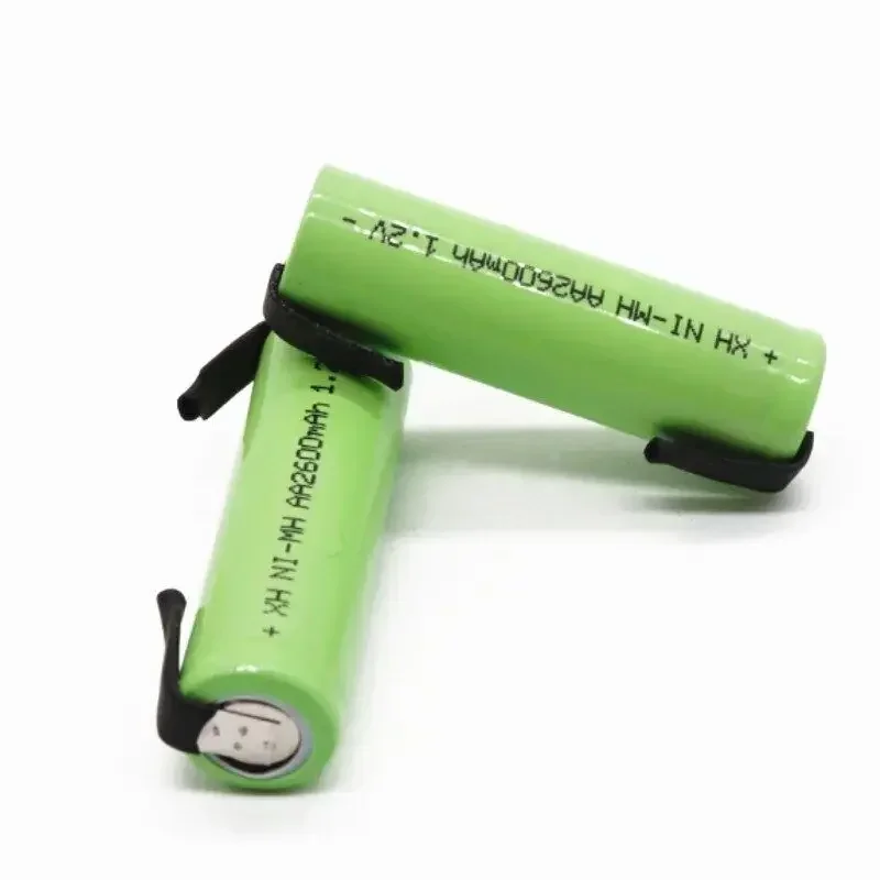 1.2V AA rechargeable battery 2600mah NI-MH cell Green shell with welding tabs for Philips electric shaver razor toothbrush