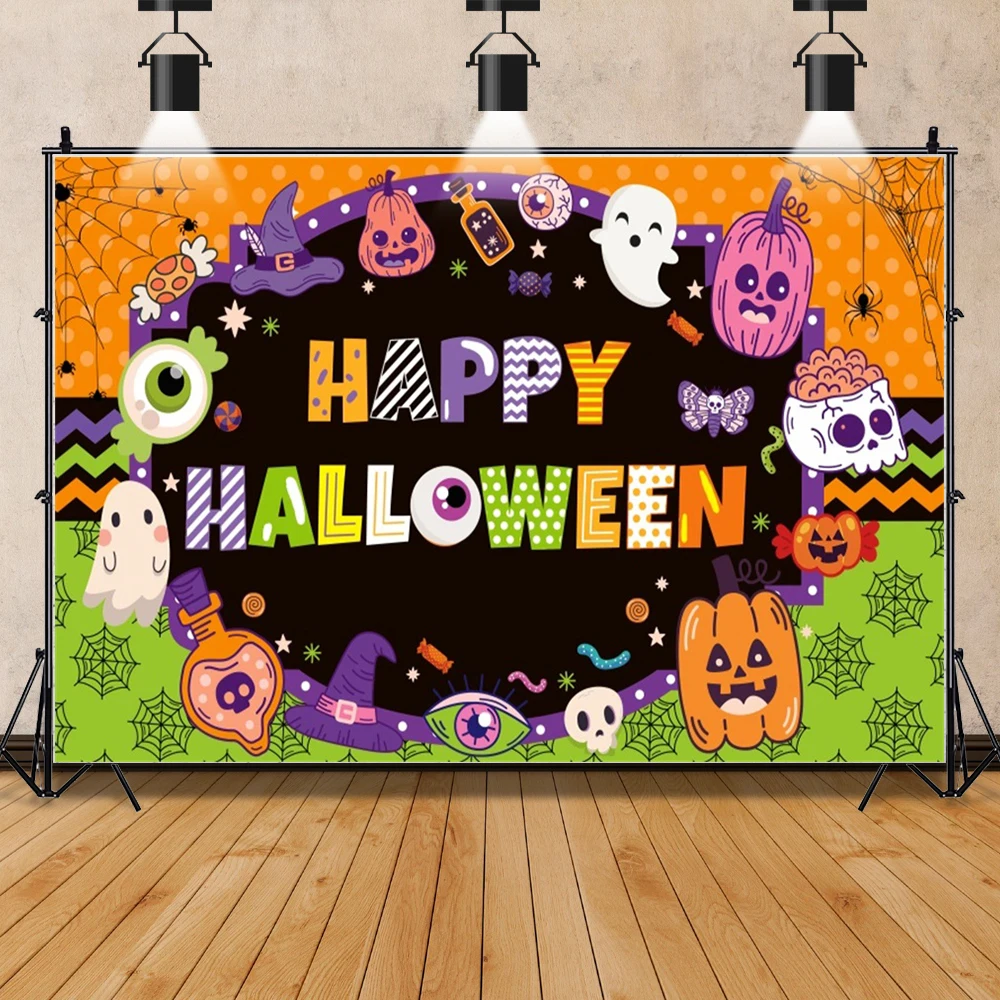 

Cartoon Halloween Backdrop Halloween Photo Backdrop Pumpkin Moon Photography Backdrops Happy Halloween Party Photo studio props