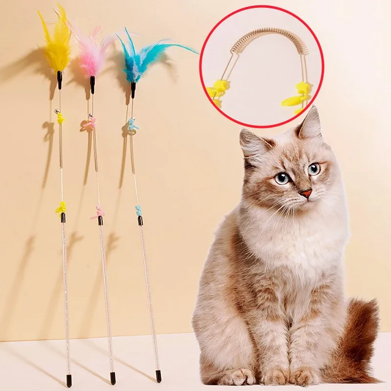 

Cat Toy Feather Cats Teaser Stick Bite Resistant Cat Toys Interactive Spring Long Handle Toys for Cats Scratch Pet Supplies