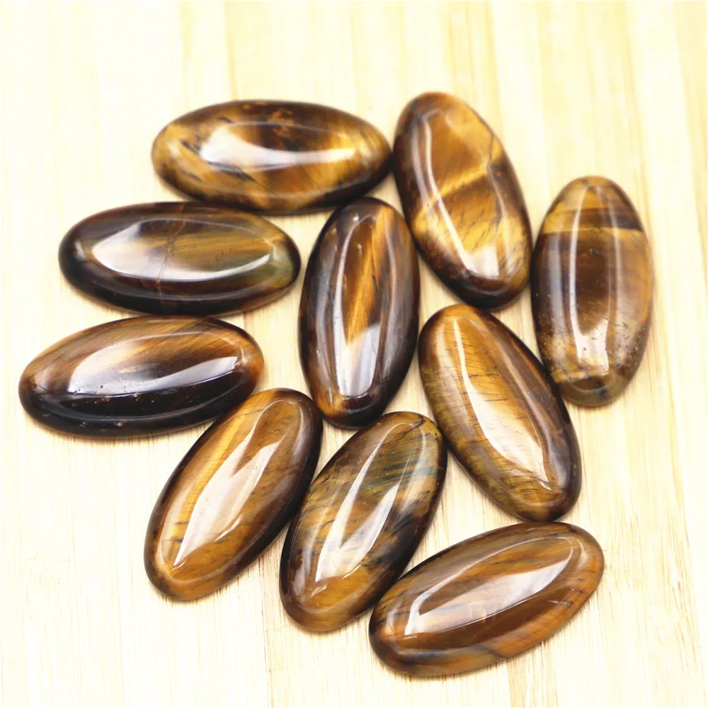 Fashion Natural Stone Oval Tiger Eye Cabochon Setting Beads Fit Pendants Rings Earring Women Jewelry DIY 30x15mm 20Pcs Wholesale