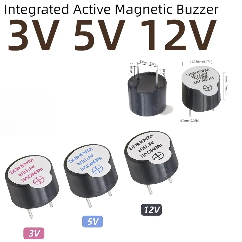 10PCS Integrated Active Magnetic Buzzer DC 3V 5V 12V Continuous Beep Sound 12*9.5mm Through Hole Alarm Buzzer