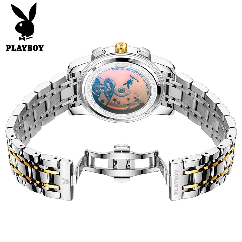PLAYBOY 3096 Brand Original Authentic Watches for Man Luxury Gift Box Steel Belt Multifunctional Mechanical Men's Watch