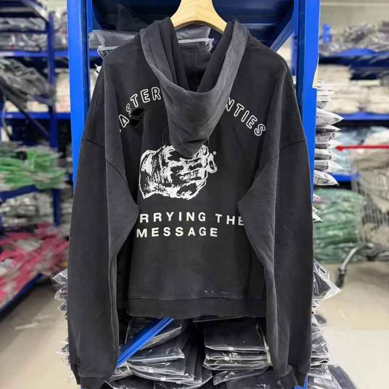 Vintage Destroyed Oversized Zip Hoodie Figure Letter Graphic