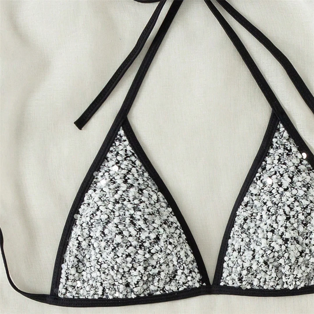 S - XL Glänzender, funkelnder Neckholder-Bikini, Damen-Badebekleidung, zweiteiliger Bikini-Set, Badeanzug mit Trägern, Badeanzug, Schwimmbekleidung V7523 – Detail 9