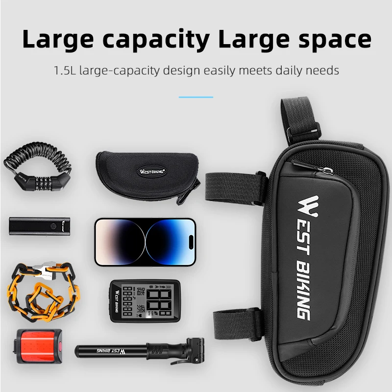 WEST BIKING Bicycle Bag Reflective Front Top Frame Tube Bag Portable Bike Parcel Big Capacity Pocket Cycling Accessories