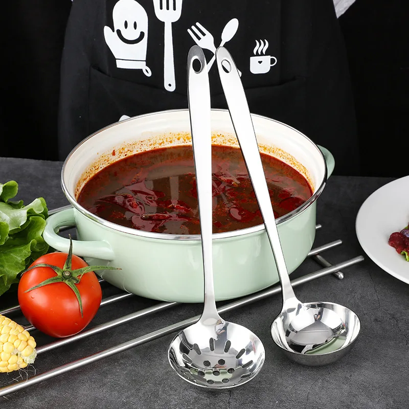 Long Handle Stainless Steel Hot Pot Spoon Colander Kitchen Soup Ladle Skimmer Ramen Scoop Tablespoons Tableware Home Utensils