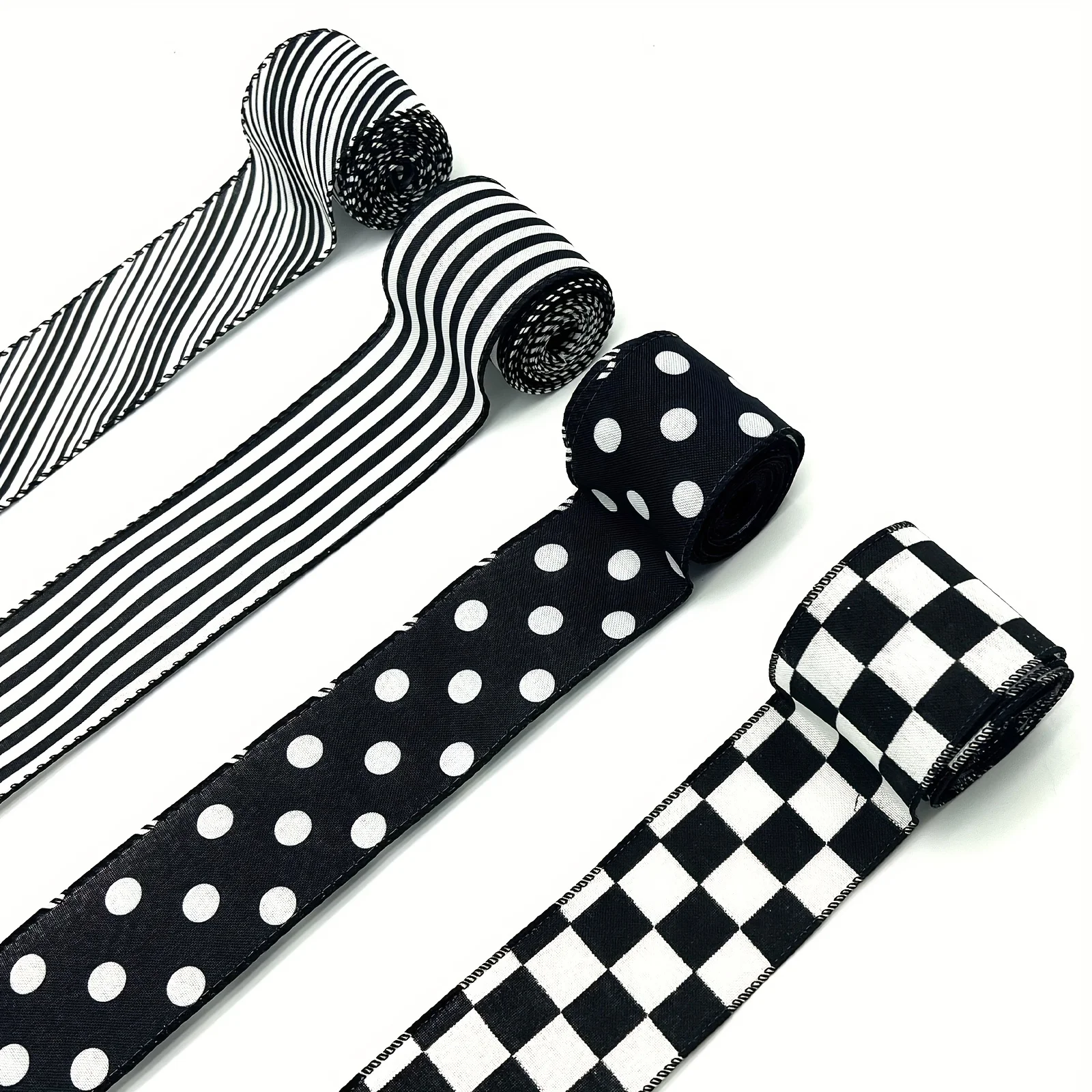 1pc 5 Yards Burlap Wired Ribbon Christmas Ribbon,Plaid Black and White Stripes Ribbons for Party DIY Crafts Holiday Decor