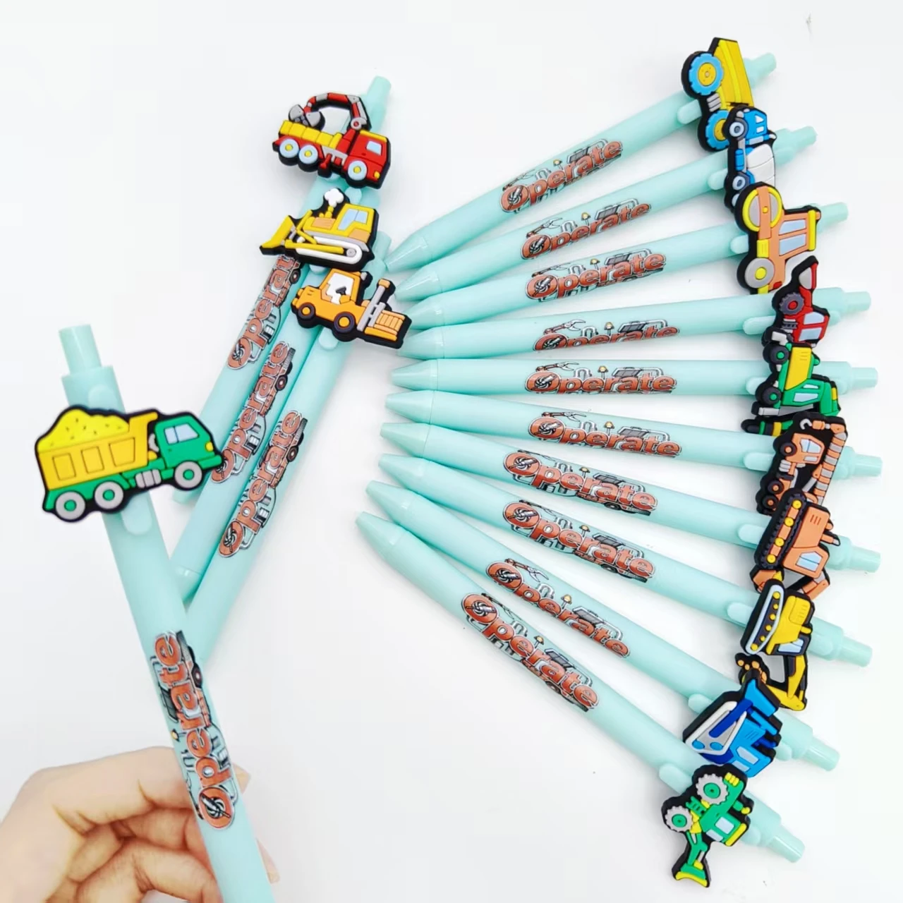 

9pcs/14pcs engineering vehicle modeling patch ballpoint pen light blue series printed gel pen