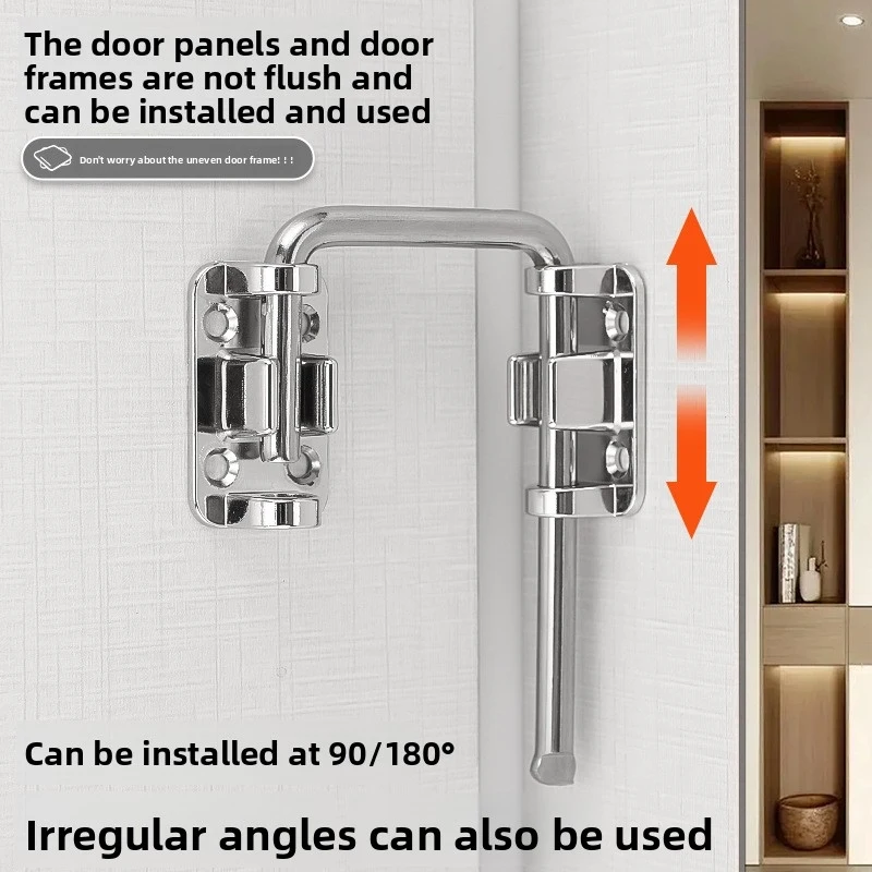 Punch-Multi-angle Stainless Steel Door, 90 Degree Safety Bolt Lock, Anti-theft Catch Pet Cage