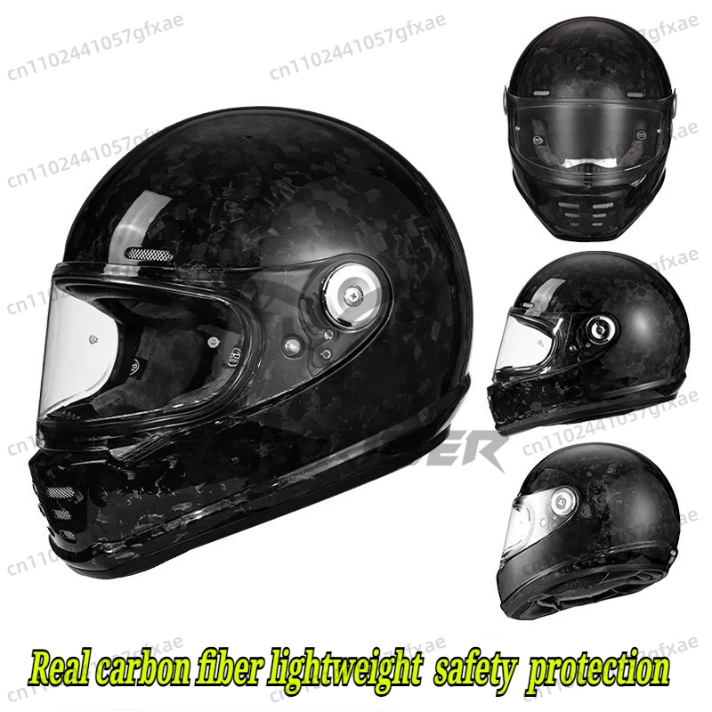 

Carbon Fiber Retro Helmet Motorcycle Full Helmet Men's Carbon Fiber Small Helmet Body Four Seasons Pig Nose