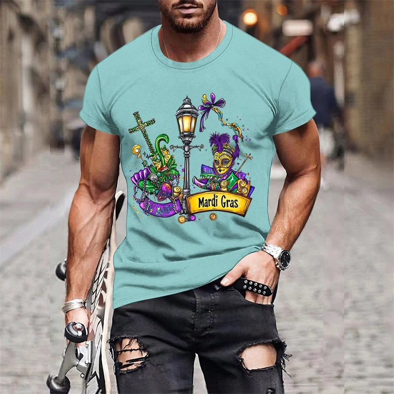 2025 Fashion Mardi Gras Pattern T-shirt For Men Clothing 3D Print Carnival Short Sleeves Loose Casual Streetweat O Neck T Shirts