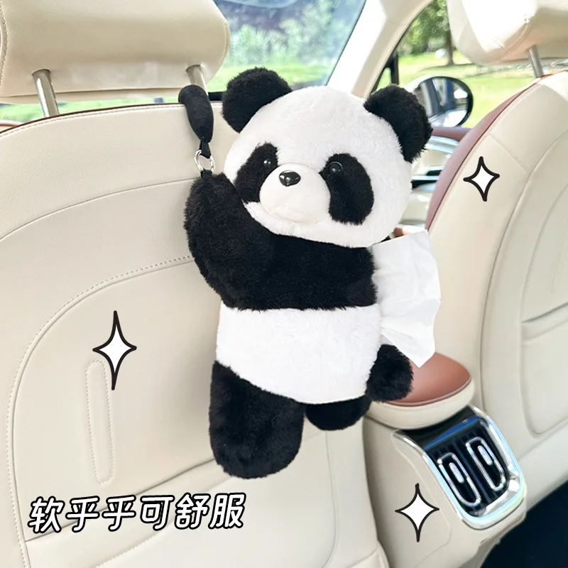 Panda Pudełko na chusteczki samochodowe Śliczne wiszące krzesło samochodowe z kreskówek Rysunek kreatywnej lalki Dekoracja samochodu Materiały eksploatacyjne