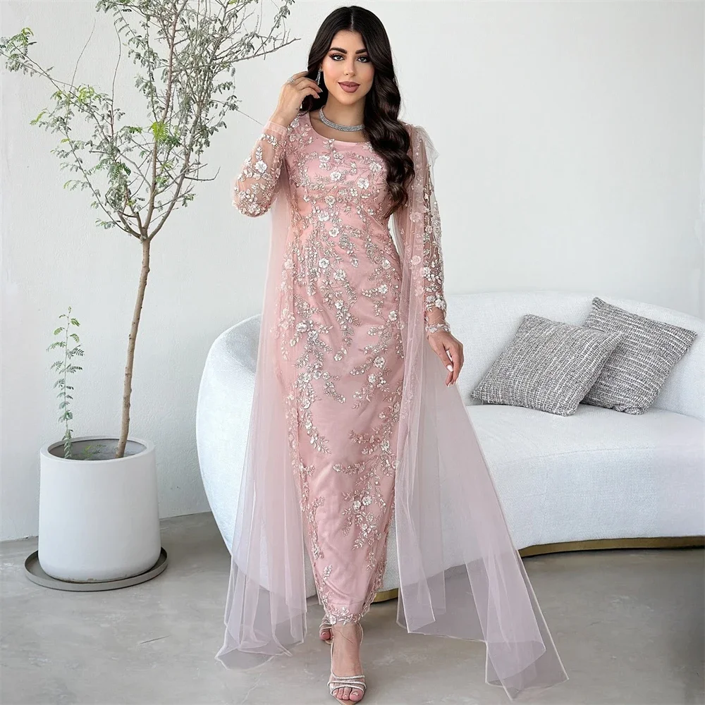 Arábia saudita vestido formal noite dearin decote colher coluna tornozelo comprimento saias tule sob medida vestidos de ocasião vestido de baile