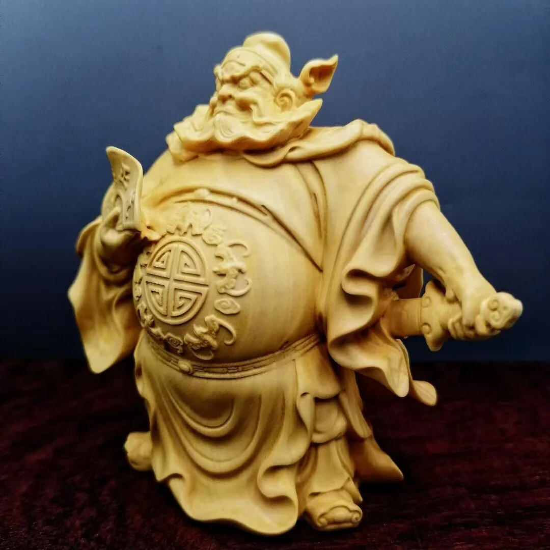 Chinese Boxwood Wood Hand Carved Zhong-Dao catches ghosts Statue