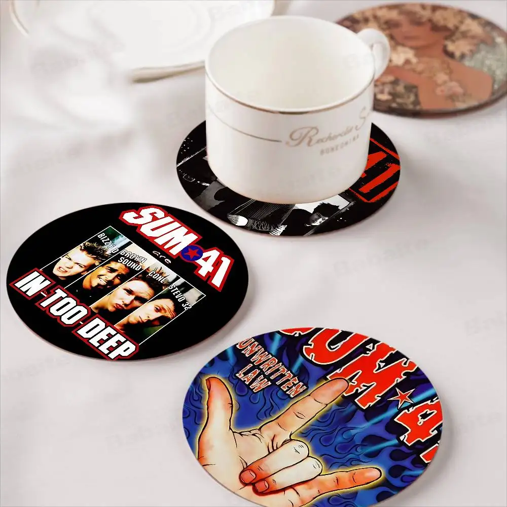 Band good S-SUM 41 Coasters Suitable for daily family gathering decoration, kitchen, anti-slip wooden coasters