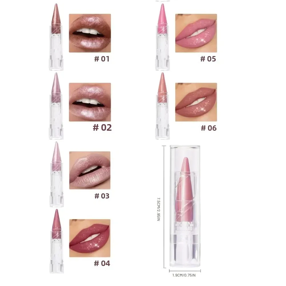 6 สี Pearlescent Velvet ลิปสติกปากกาอเนกประสงค์ยาวนานชุ่มชื่นกันน้ํา Brighten Glitter Lip แต่งหน้าเครื่องสําอางค์เครื่องมือ