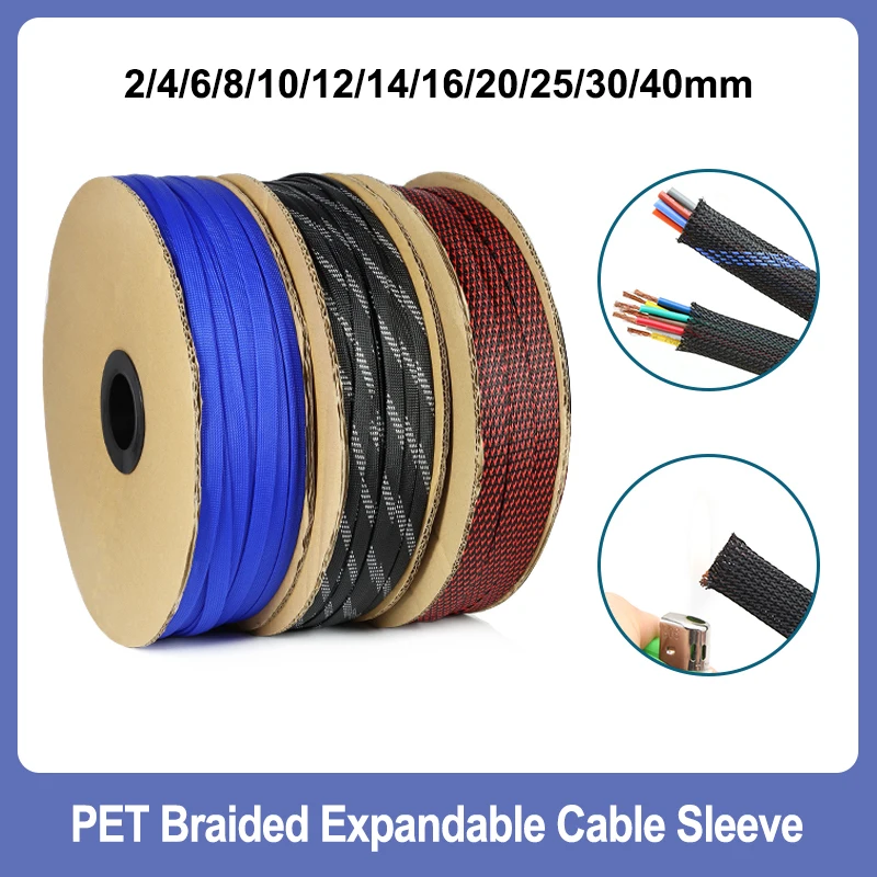 

1/3/5/10M PET Braided Expandable Cable Sleeve 2mm - 40mm Tight High Density Nylon Insulation Line Protection Wire Wrap Sheath