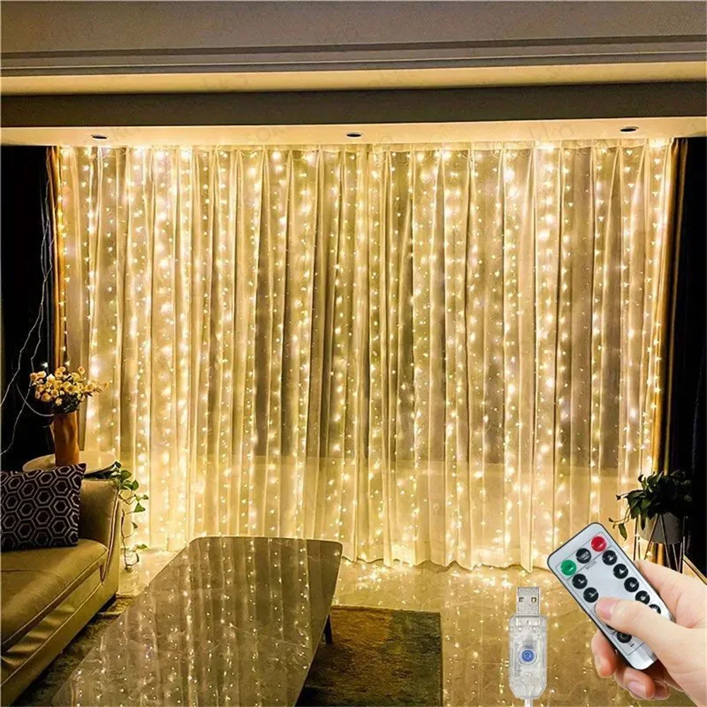 

3/6M USB String Light Fairy Garland Curtain Lamp With Hook 8 Function Remote Control For Wedding Party Decoration
