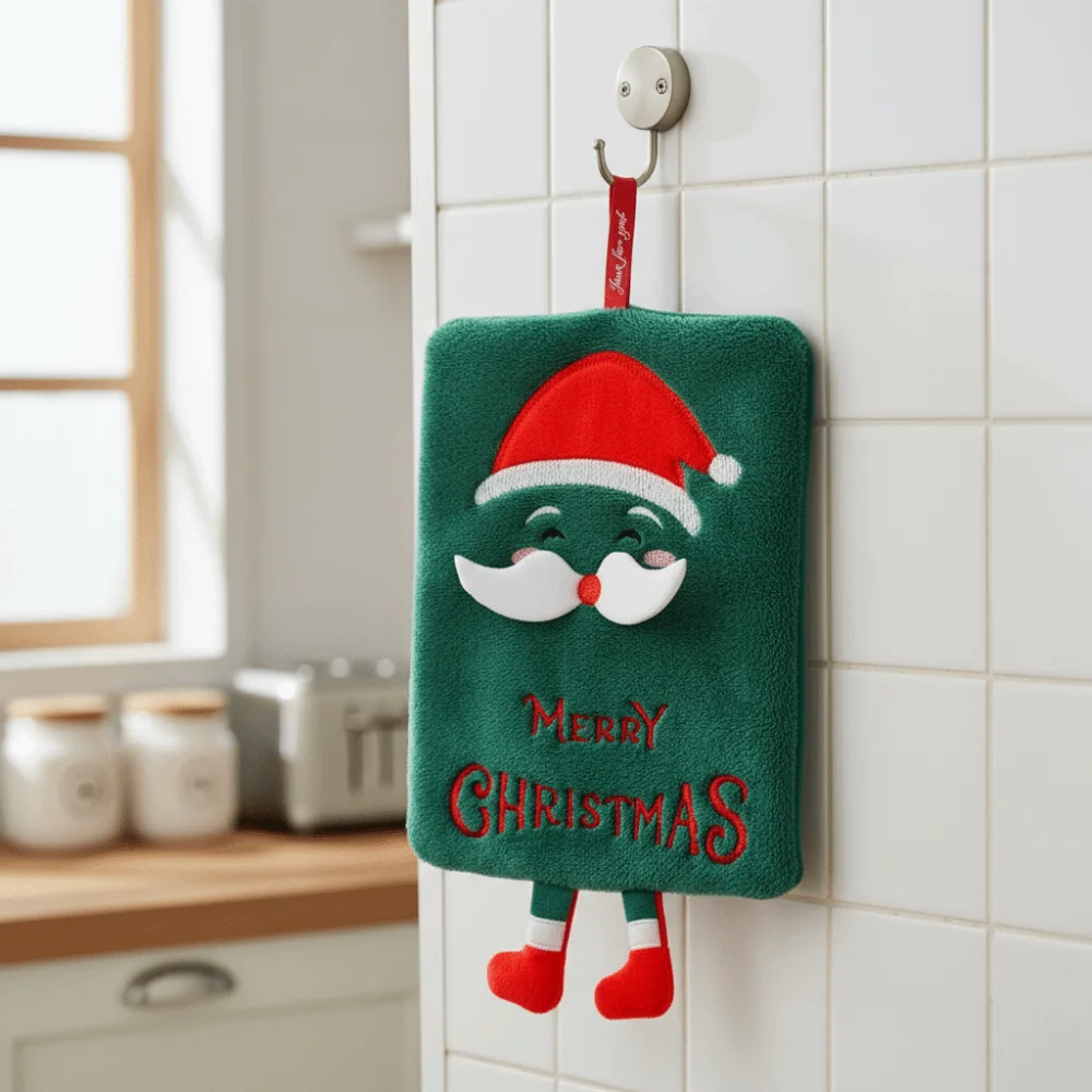 Coral Fleece Merry Christmas Hand Towel Cartoon Snowman Water-absorbent Santa Claus Kitchen Towel No Shedding Quick-drying