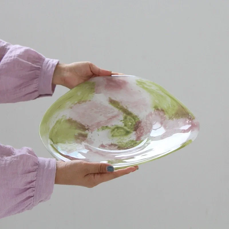 Glass Trays Colorful Gradient Fruit Bowls Desktop Storage Containers Handmade Glass Plates Kitchen Organizer Trays Decorative