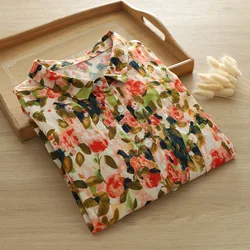 Women's top 100% cotton yarn 3/4 sleeves forest printed shirts and blouses women's clothing summer 2024 novelty Morigirl tops