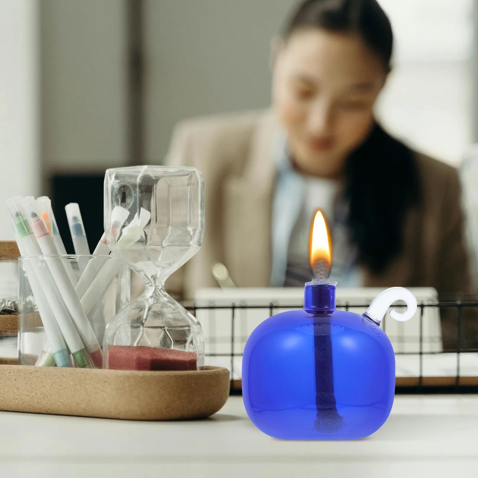 

Clear Borosilicate Glass Oil Lamp Refillable Round for Indoor Use Home Decor Smokeless Liquid Lamp