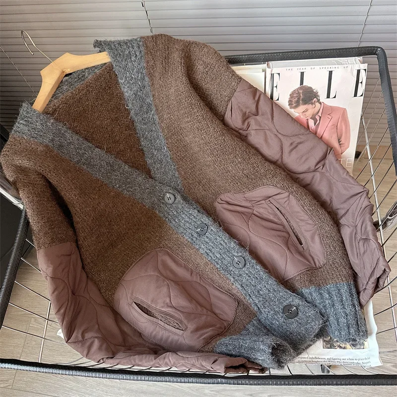 

Осень-зима, повседневный модный цветной свитер с v-образным вырезом, вязаное пальто, вязаная длинная свободная куртка, женская верхняя одежда на одной пуговице