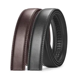 3.0cm/3.5cm Men Cow Leather Ratchet Belt Without Buckle Black Coffee Business Belt No Holes Fit for Automatic Buckle