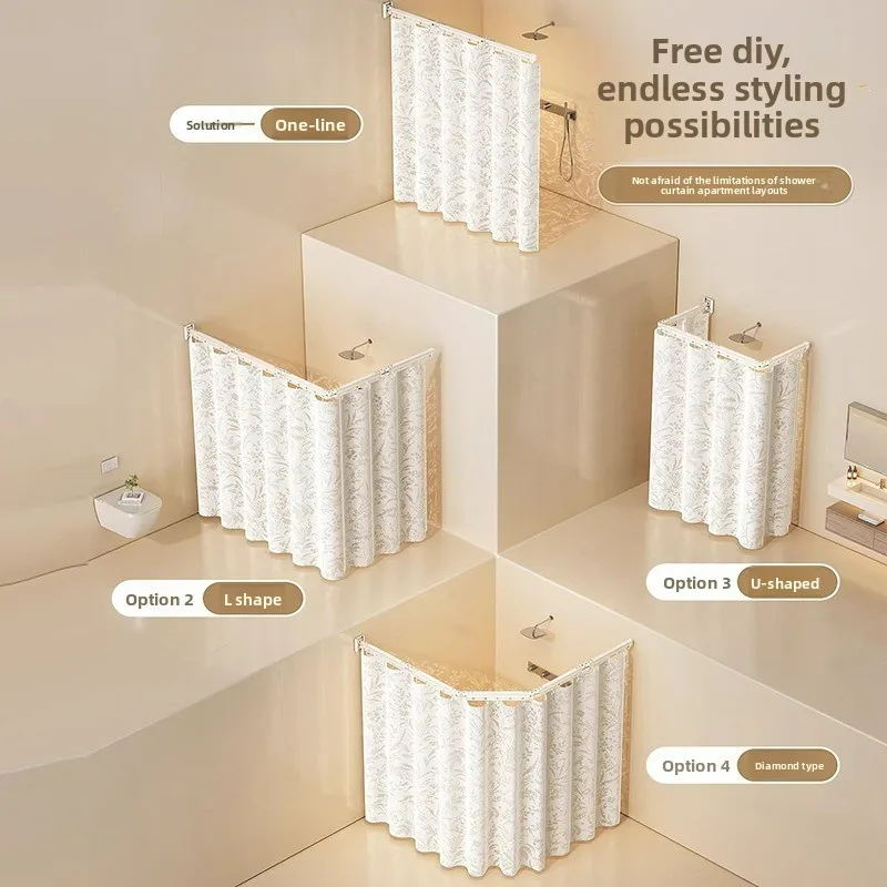 Folding Shower Curtain No Drilling Waterproof Invisible Bathroom Screen Wet Dry Separator Divider for Home Daily Useful Packs