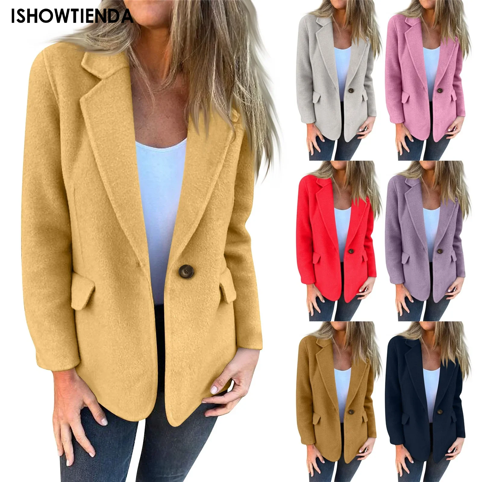 Women Elegant Work Jackets Blazer Autumn Lapel Neck Long Sleeve Jackets Fashion Solid Suits Coats Female Solid Office Outwear