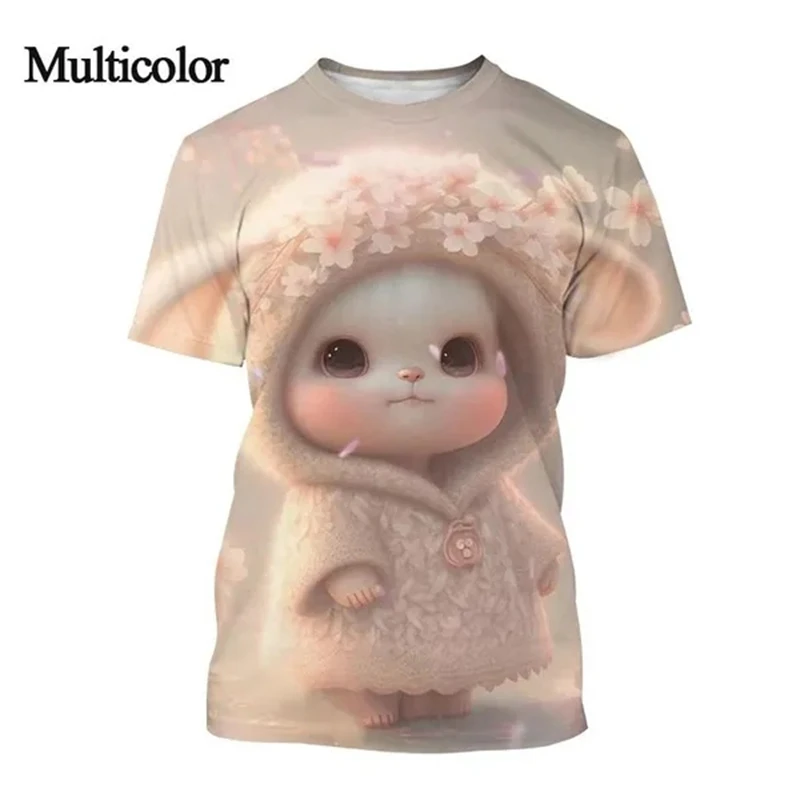 Summer Hot Sale New Rabbit 3D Printing T-Shirt Animal Round Neck Short Sleeve Fashion Unisex Casual Cute Tops Boys Girls Tees