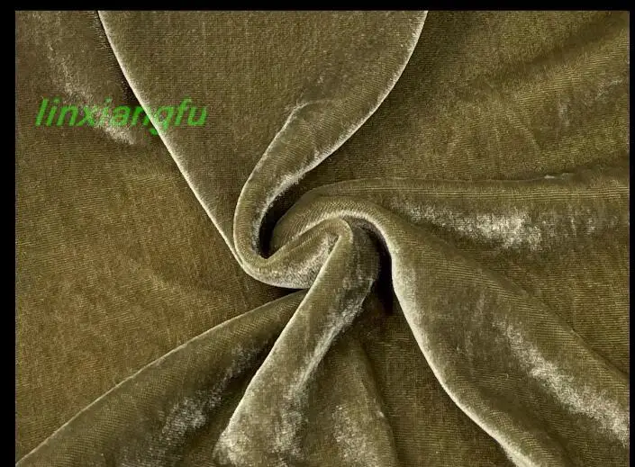 Thin and soft draped olive green fabric, silk+polyester cotton velvet velvet velvet fabric, cheongsam Hanfu fabric.