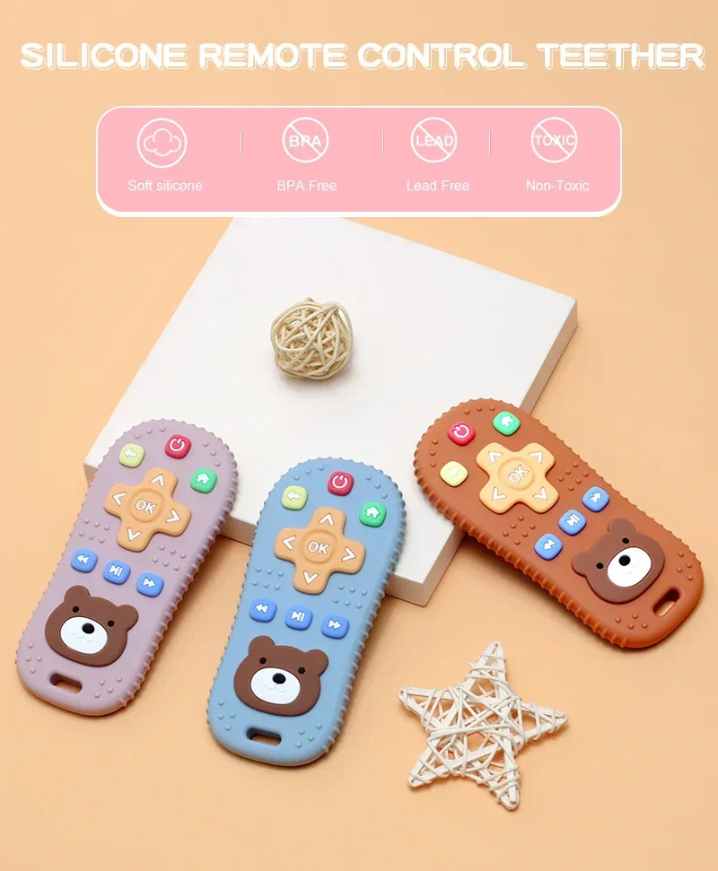 1 pz giocattoli per massaggiagengive per bambini forma telecomando simpatico orso in silicone per bambini dentizione massaggiagengive senza BPA