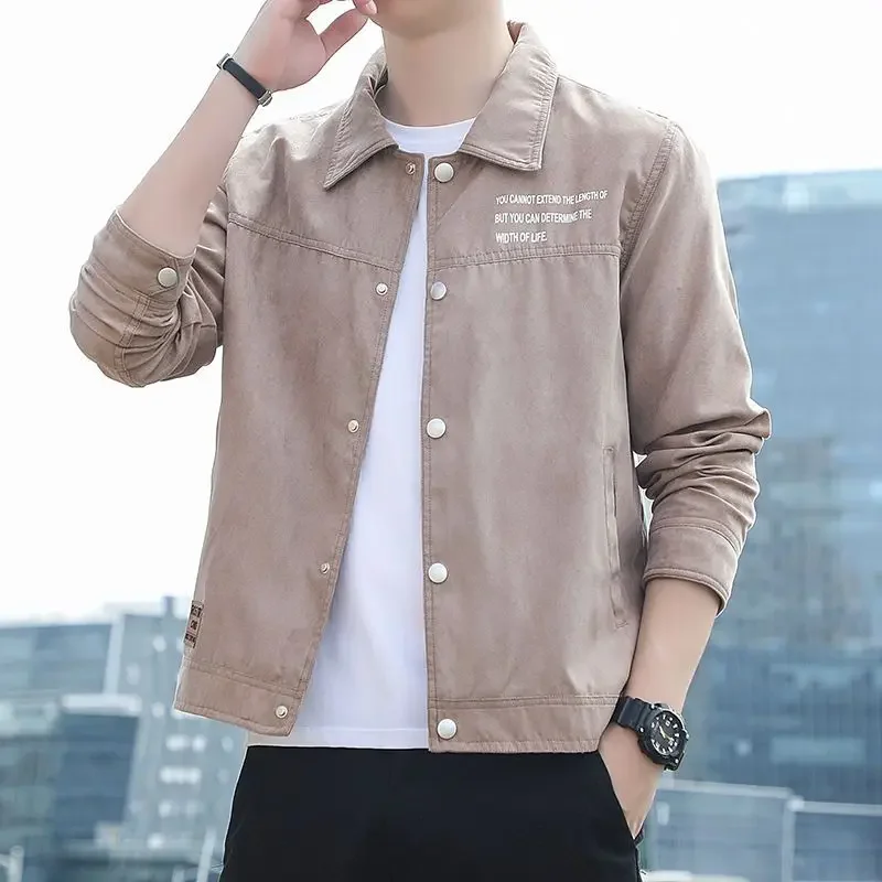 

Male Personality Plus Size Leisure Outcoat Korean Style Men's Jacket Spring New Trendy Simple Solid Color Polo Collar Outwear