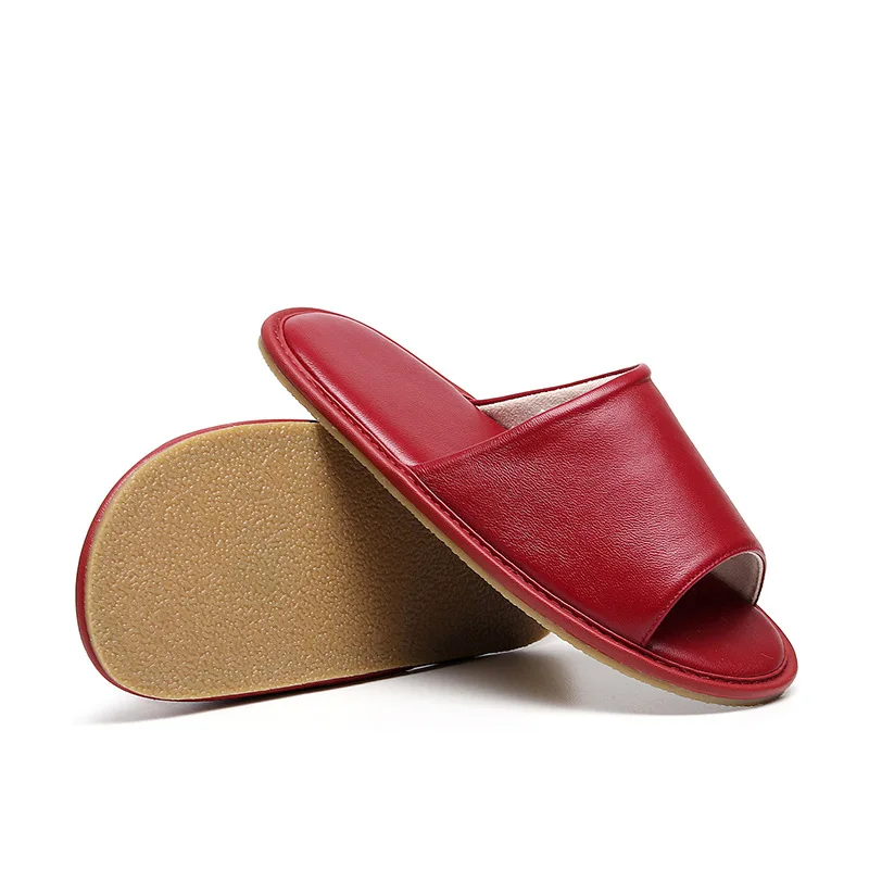 

Sheep Leather Open Toe Slide Ladies House Shoes High Grade Indoor Slipper