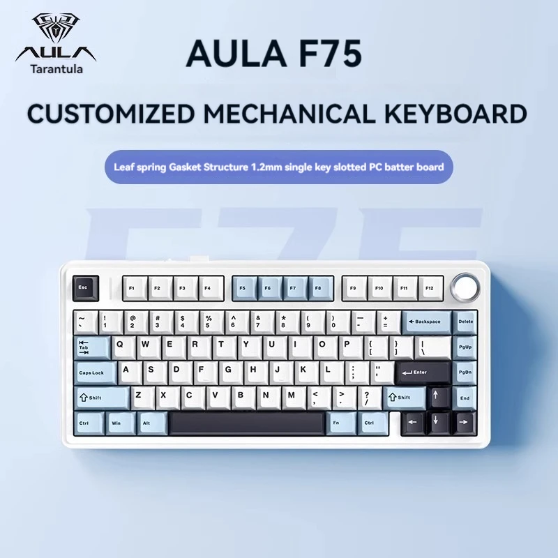 

AULA F75 Custom Mechanical Keyboard Tri-mode Wireless 2.4G/Bluetooth Gasket Structure Hot-swap Office Games Mechanical Keyboard