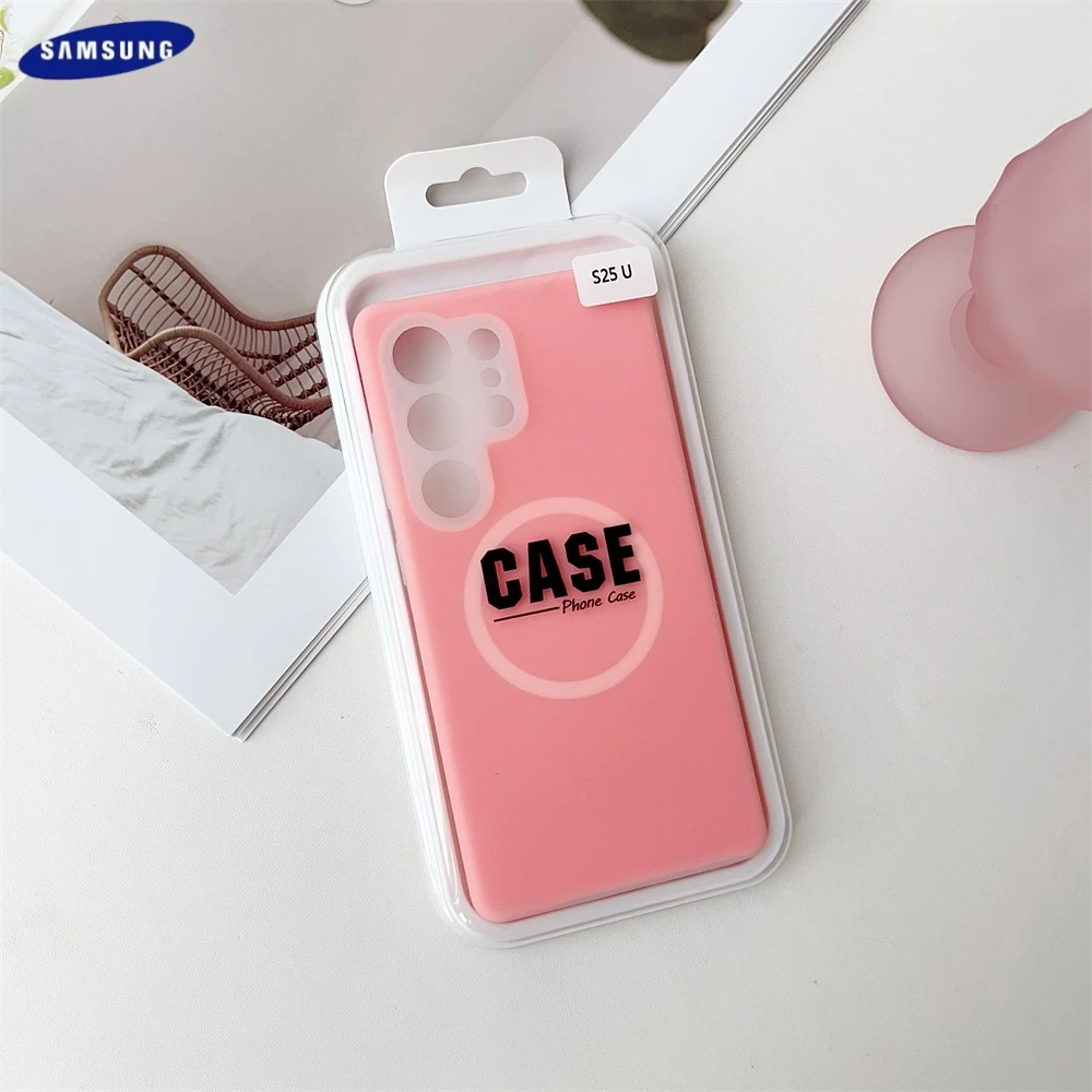 حافظة مغناطيسية فاخرة من السيليكون السائل غير اللامع لهاتف سامسونج جالاكسي S25 S23 S24 Ultra Plus FE لغطاء ممتص الصدمات Magsafe مع صندوق