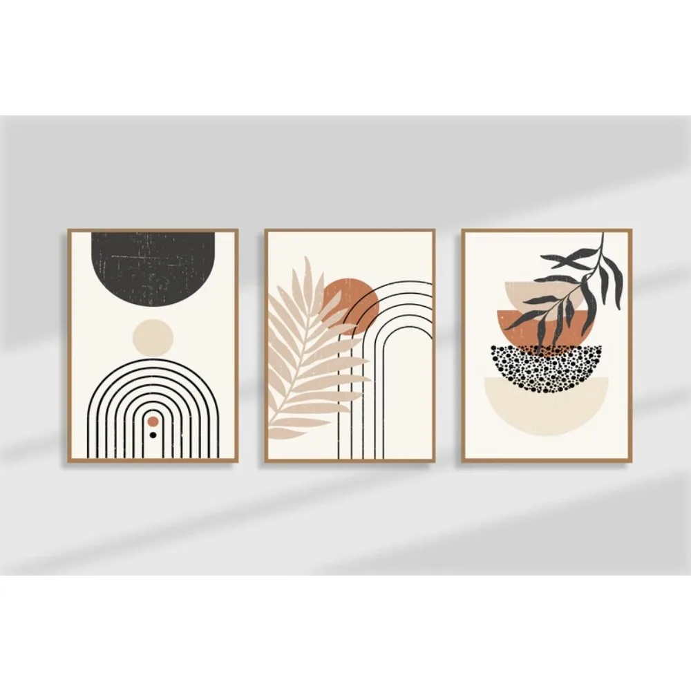 Frameless Bohemian Abstract Wall Art Prints,Bohemian Wall Decor,Mid-century,Black,Beige,Digital Wall,Living Room Bedroom Decor