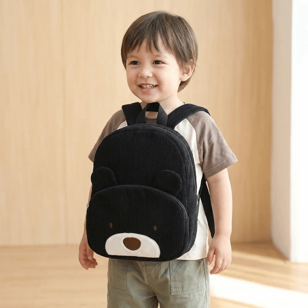 Soft Cartoon Bear Backpack Corduroy Solid Color Children Backpack JK Large Capacity Students School Bag Girls