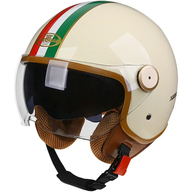 Motorcycle Retro Helmets UV Protective 3/4 Motorbike Helmets Double Visor Para Half 4 Seasons Helmet Capacete