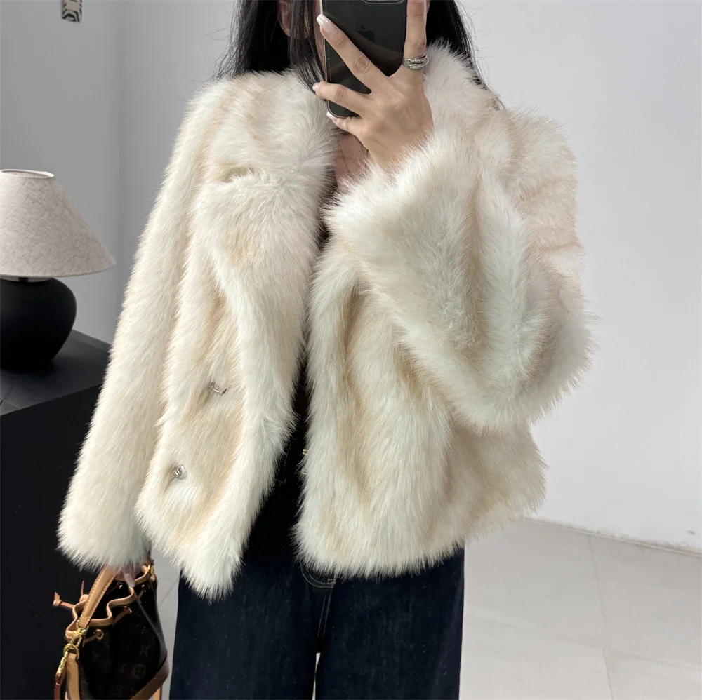 Women Faux Fur Jacket Vintage Turn-Down Collar Long Sleeve Coat Autumn WInter Woman Elegant Streetwear Lady Thick Outerwear