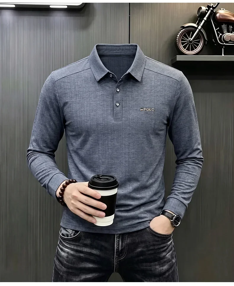 Brandneues Herren-Poloshirt mit Print, Herbst, einfarbig, langärmelig, Arbeitsoberteil, Herren, Business, formelle Arbeitskleidung, Hemden für den Frühling. – Detail 37